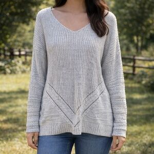 Left on Houston Anthropologie Boho Knit Sweater V-Neck Cotton Feel Neutral Top